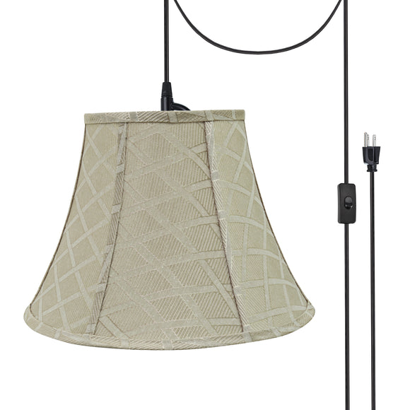 # 70222-21 One-Light Plug-In Swag Pendant Light Conversion Kit with Transitional Bell Fabric Lamp Shade, Off White, 13