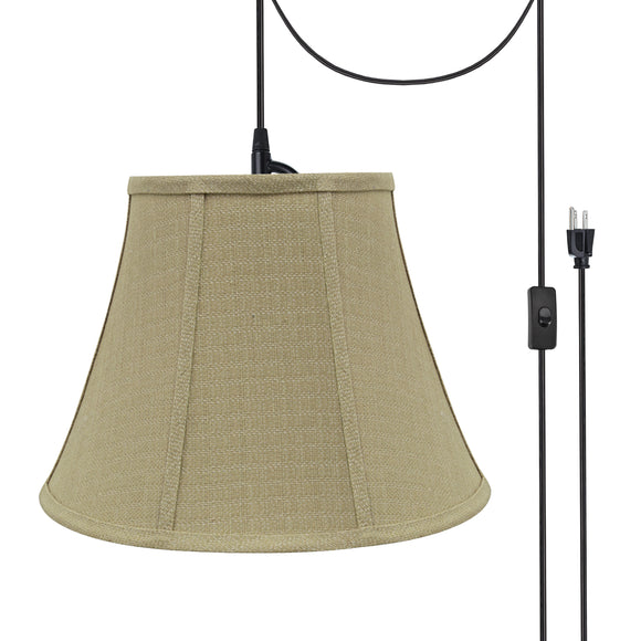# 70223-21 One-Light Plug-In Swag Pendant Light Conversion Kit with Transitional Bell Fabric Lamp Shade, Beige, 13