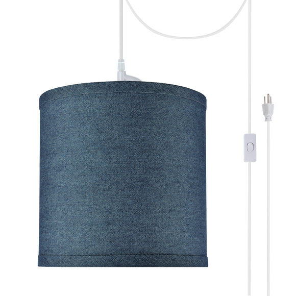 # 71056-21 One-Light Plug-In Swag Pendant Light Conversion Kit with Transitional Drum Fabric Lamp Shade, Washing Blue, 8