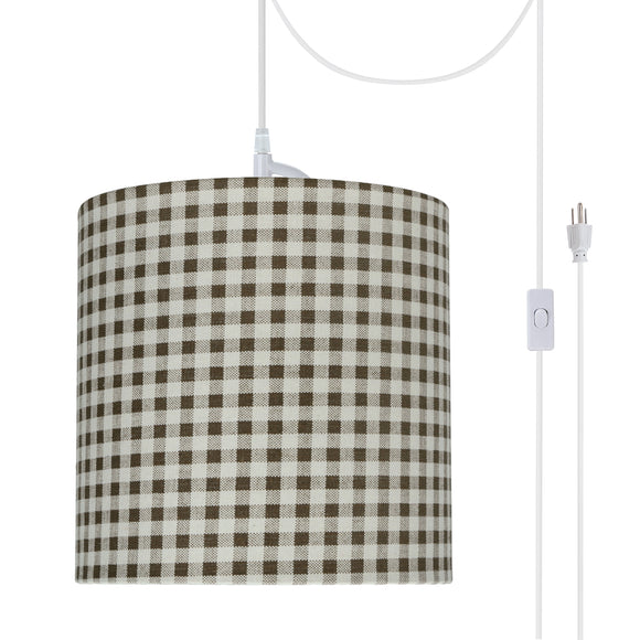 # 71057-21 One-Light Plug-In Swag Pendant Light Conversion Kit with Transitional Drum Fabric Lamp Shade, Brown, 8