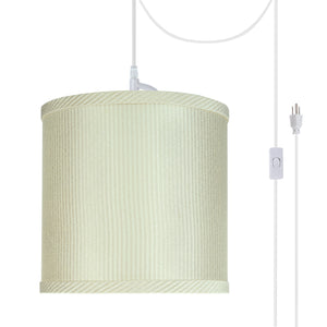 # 71059-21 One-Light Plug-In Swag Pendant Light Conversion Kit with Transitional Drum Fabric Lamp Shade, Off White, 8" width