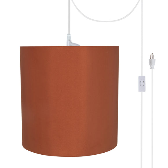 # 71063-21 One-Light Plug-In Swag Pendant Light Conversion Kit with Transitional Drum Fabric Lamp Shade, Redwood, 8