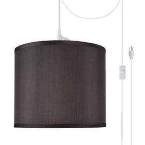 # 71086-21 One-Light Plug-In Swag Pendant Light Conversion Kit with Transitional Drum Fabric Lamp Shade, Brown, 12" width