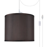 # 71086-21 One-Light Plug-In Swag Pendant Light Conversion Kit with Transitional Drum Fabric Lamp Shade, Brown, 12" width