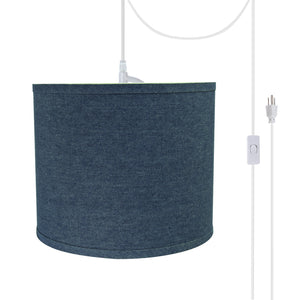 # 71087-21 One-Light Plug-In Swag Pendant Light Conversion Kit with Transitional Hardback Drum Fabric Lamp Shade, Washing Blue, 12" width