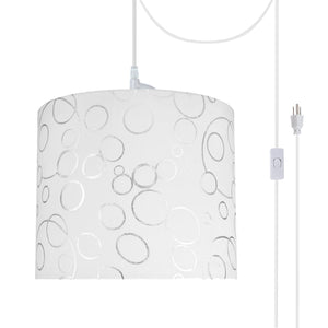 # 71088-21 One-Light Plug-In Swag Pendant Light Conversion Kit with Transitional Drum Fabric Lamp Shade, White, 12" width