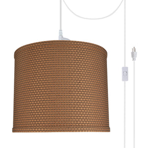 # 71089-21 One-Light Plug-In Swag Pendant Light Conversion Kit with Transitional Drum Fabric Lamp Shade, Brown, 12" width