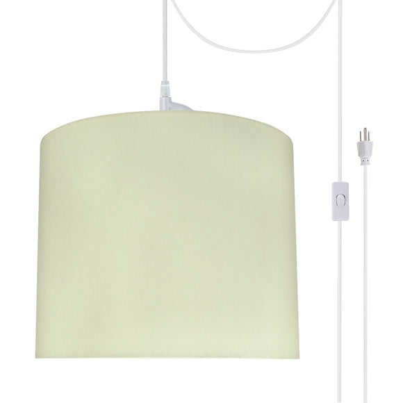 # 71090-21 One-Light Plug-In Swag Pendant Light Conversion Kit with Transitional Drum Fabric Lamp Shade, Beige, 12
