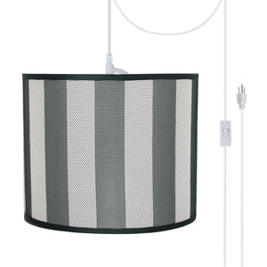 # 71091-21 One-Light Plug-In Swag Pendant Light Conversion Kit with Transitional Drum Fabric Lamp Shade, Hunter Green & White, 12" width