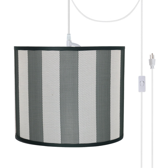 # 71091-21 One-Light Plug-In Swag Pendant Light Conversion Kit with Transitional Drum Fabric Lamp Shade, Hunter Green & White, 12
