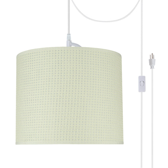 # 71092-21 One-Light Plug-In Swag Pendant Light Conversion Kit with Transitional Drum Fabric Lamp Shade, Beige, 12