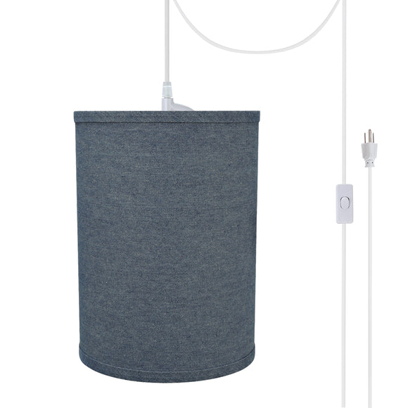 # 71112-21 One-Light Plug-In Swag Pendant Light Conversion Kit with Transitional Drum Fabric Lamp Shade, Washing Blue, 8