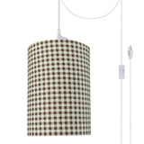# 71113-21 One-Light Plug-In Swag Pendant Light Conversion Kit with Transitional Drum Fabric Lamp Shade, Brown, 8" width