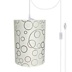 # 71114-21 One-Light Plug-In Swag Pendant Light Conversion Kit with Transitional Drum Fabric Lamp Shade, White, 8" width