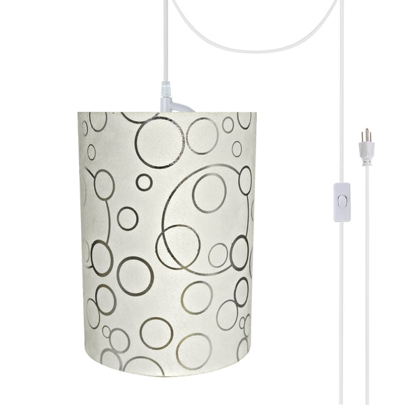 # 71114-21 One-Light Plug-In Swag Pendant Light Conversion Kit with Transitional Drum Fabric Lamp Shade, White, 8