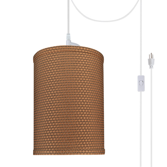 # 71115-21 One-Light Plug-In Swag Pendant Light Conversion Kit with Transitional Drum Fabric Lamp Shade, Brown, 8