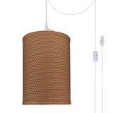 # 71115-21 One-Light Plug-In Swag Pendant Light Conversion Kit with Transitional Drum Fabric Lamp Shade, Brown, 8" width