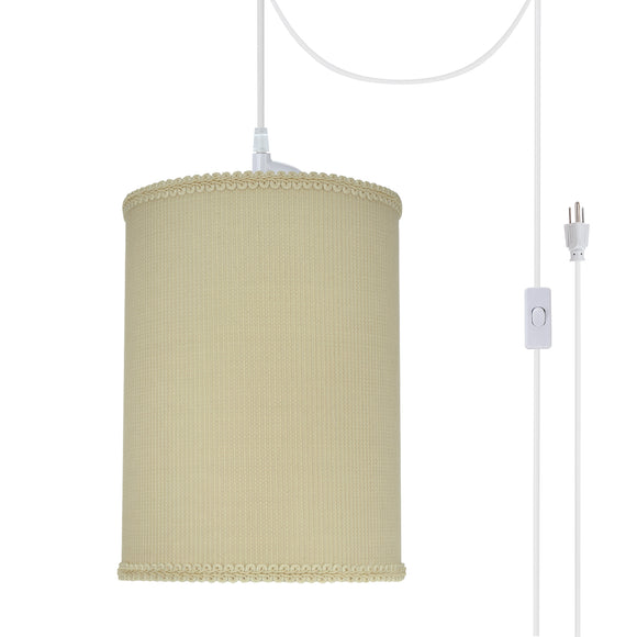 # 71119-21 One-Light Plug-In Swag Pendant Light Conversion Kit with Transitional Drum Fabric Lamp Shade, Yellowish Brown, 8