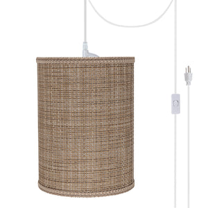 # 71121-21 One-Light Plug-In Swag Pendant Light Conversion Kit with Transitional Drum Fabric Lamp Shade, Brown Tweed, 8" width