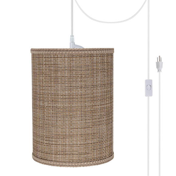 # 71121-21 One-Light Plug-In Swag Pendant Light Conversion Kit with Transitional Drum Fabric Lamp Shade, Brown Tweed, 8