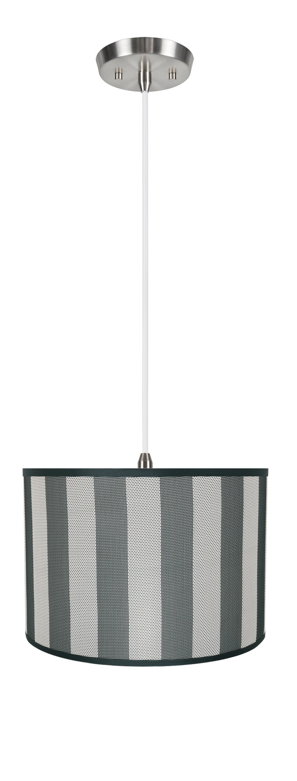 # 71161-11 Two-Light Hanging Pendant Ceiling Light with Transitional Drum Fabric Lamp Shade, Hunter Green & White, 16