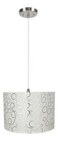 # 71163-11 Two-Light Hanging Pendant Ceiling Light with Transitional Drum Fabric Lamp Shade, White, 16" width