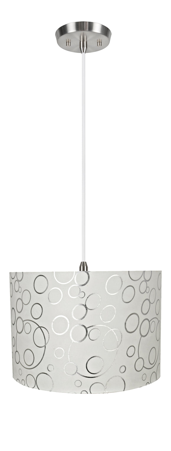 # 71163-11 Two-Light Hanging Pendant Ceiling Light with Transitional Drum Fabric Lamp Shade, White, 16
