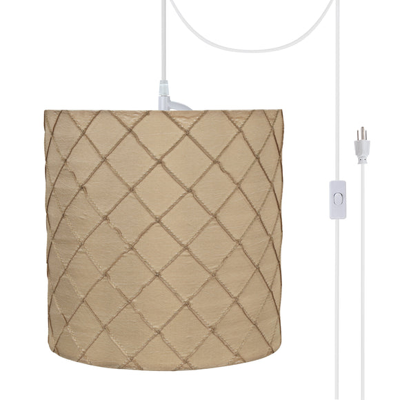 # 71221-21 One-Light Plug-In Swag Pendant Light Conversion Kit with Transitional Drum Fabric Lamp Shade, Beige, 8