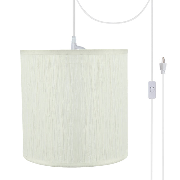 # 71222-21 One-Light Plug-In Swag Pendant Light Conversion Kit with Transitional Drum Fabric Lamp Shade, Off White, 8