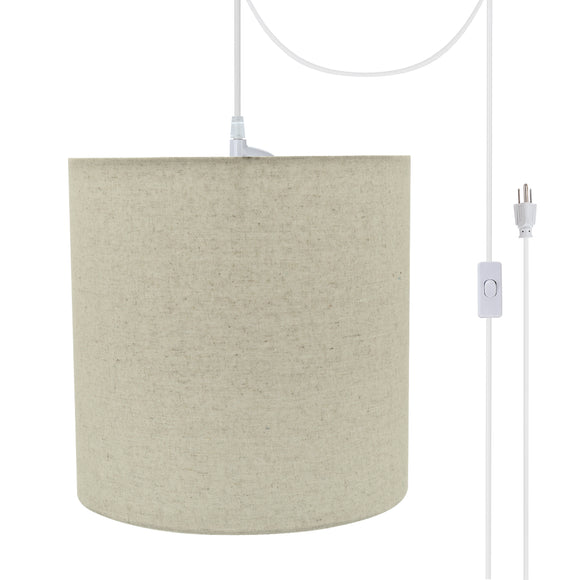 # 71226-21 One-Light Plug-In Swag Pendant Light Conversion Kit with Transitional Drum Fabric Lamp Shade, Light Grey, 8