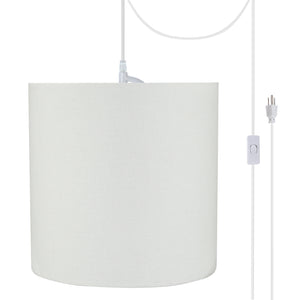 # 71227-21 One-Light Plug-In Swag Pendant Light Conversion Kit with Transitional Drum Fabric Lamp Shade, White, 8" width