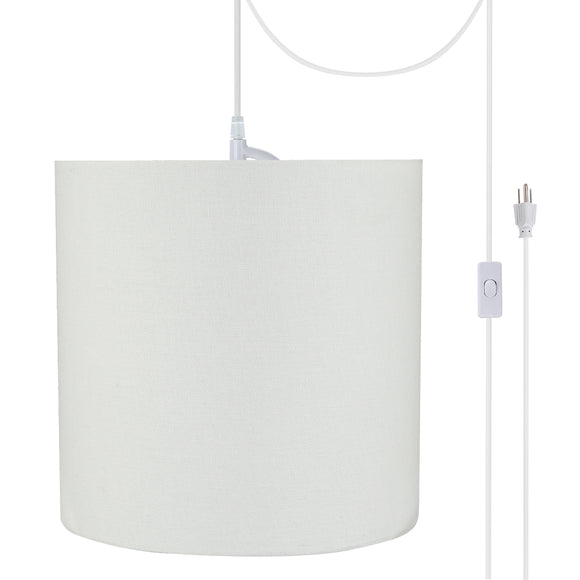 # 71227-21 One-Light Plug-In Swag Pendant Light Conversion Kit with Transitional Drum Fabric Lamp Shade, White, 8