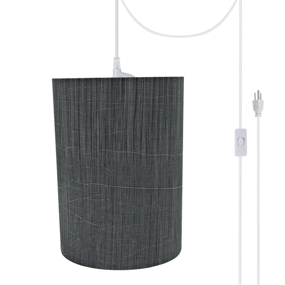 # 71259-21 One-Light Plug-In Swag Pendant Light Conversion Kit with Transitional Drum Fabric Lamp Shade, Grey & Black, 8