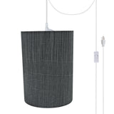 # 71259-21 One-Light Plug-In Swag Pendant Light Conversion Kit with Transitional Drum Fabric Lamp Shade, Grey & Black, 8" width