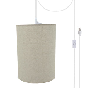# 71260-21 One-Light Plug-In Swag Pendant Light Conversion Kit with Transitional Drum Fabric Lamp Shade, Light Grey, 8" width