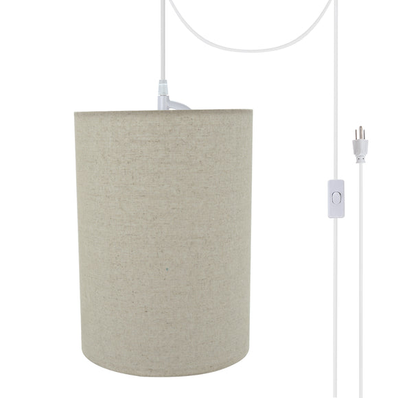 # 71260-21 One-Light Plug-In Swag Pendant Light Conversion Kit with Transitional Drum Fabric Lamp Shade, Light Grey, 8