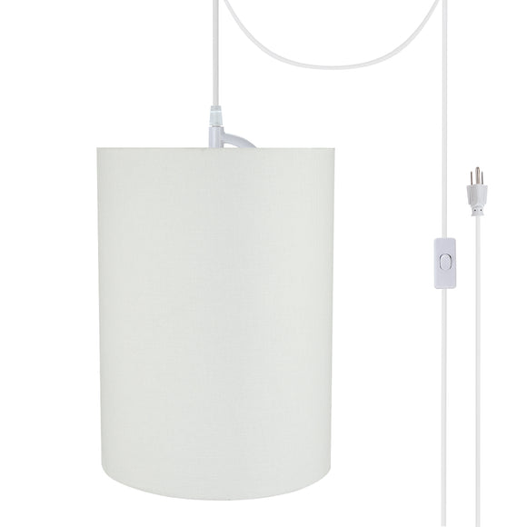 # 71261-21 One-Light Plug-In Swag Pendant Light Conversion Kit with Transitional Drum Fabric Lamp Shade, White, 8