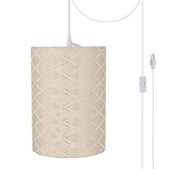# 71262-21 One-Light Plug-In Swag Pendant Light Conversion Kit with Transitional Drum Fabric Lamp Shade, Off White, 8