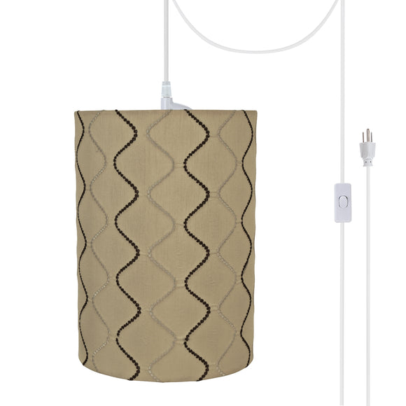 # 71266-21 One-Light Plug-In Swag Pendant Light Conversion Kit with Transitional Drum Fabric Lamp Shade, Yellowish Brown, 8