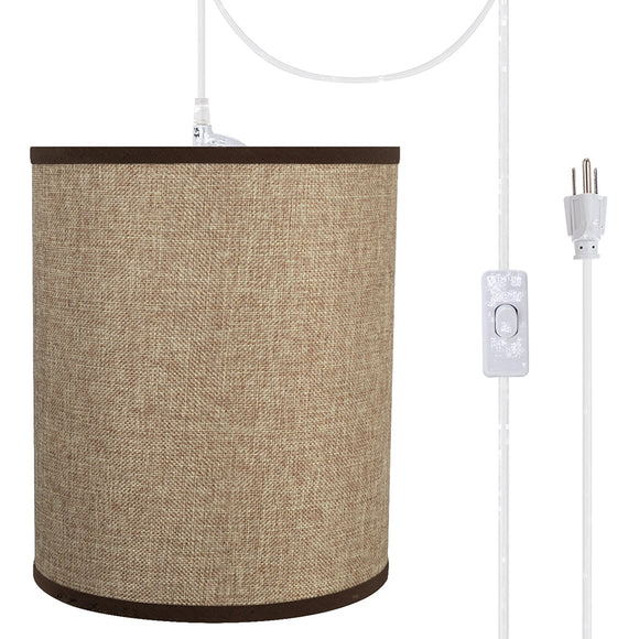 # 71268-21 One-Light Plug-In Swag Pendant Light Conversion Kit with Transitional Drum Fabric Lamp Shade, Straw Yellow, 8