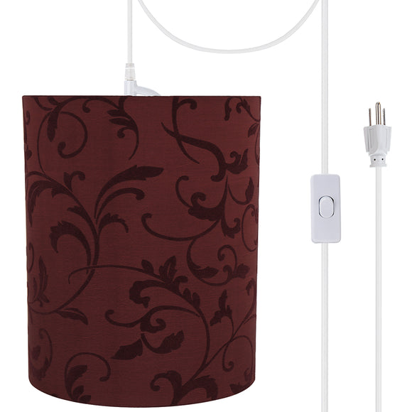 # 71269-21 One-Light Plug-In Swag Pendant Light Conversion Kit with Transitional Drum Fabric Lamp Shade, Red, 8