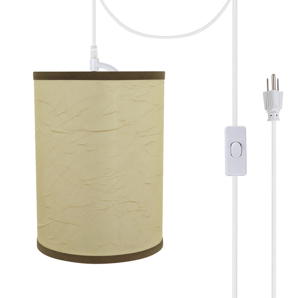 # 71270-21 One-Light Plug-In Swag Pendant Light Conversion Kit with Transitional Drum Fabric Lamp Shade, Beige, 8