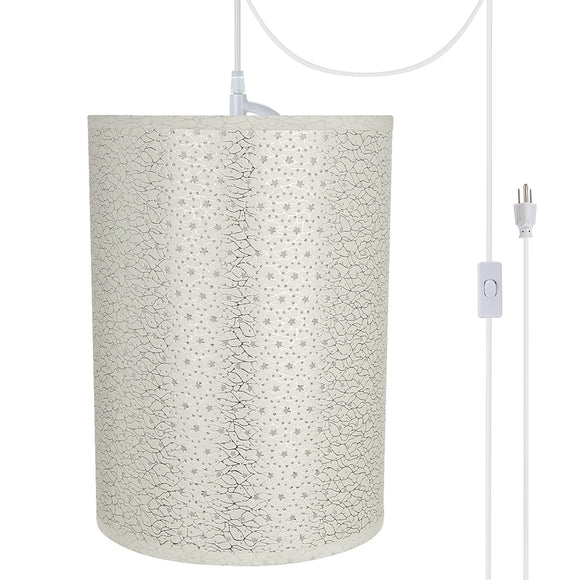 # 71273-21 One-Light Plug-In Swag Pendant Light Conversion Kit with Transitional Drum Fabric Lamp Shade, Ivory, 8