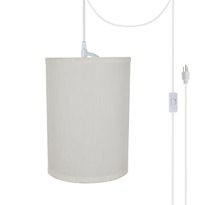 # 71278-21 One-Light Plug-In Swag Pendant Light Conversion Kit with Transitional Drum Fabric Lamp Shade, Eggshell, 8" width