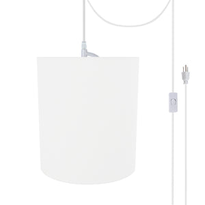 # 71281-21 One-Light Plug-In Swag Pendant Light Conversion Kit with Transitional Drum Fabric Lamp Shade, White, 8" width