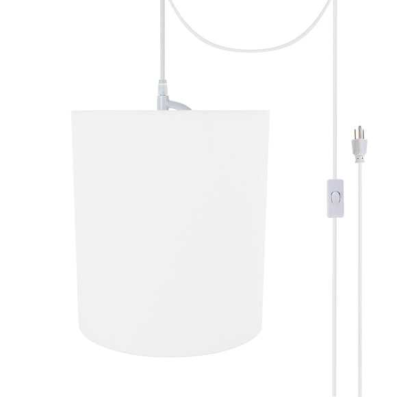 # 71281-21 One-Light Plug-In Swag Pendant Light Conversion Kit with Transitional Drum Fabric Lamp Shade, White, 8