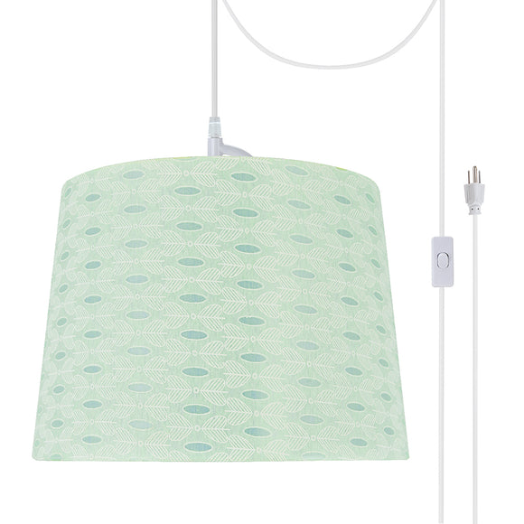 # 72146-21 One-Light Plug-In Swag Pendant Light Conversion Kit with Transitional Hardback Empire Fabric Lamp Shade, Light Green, 14