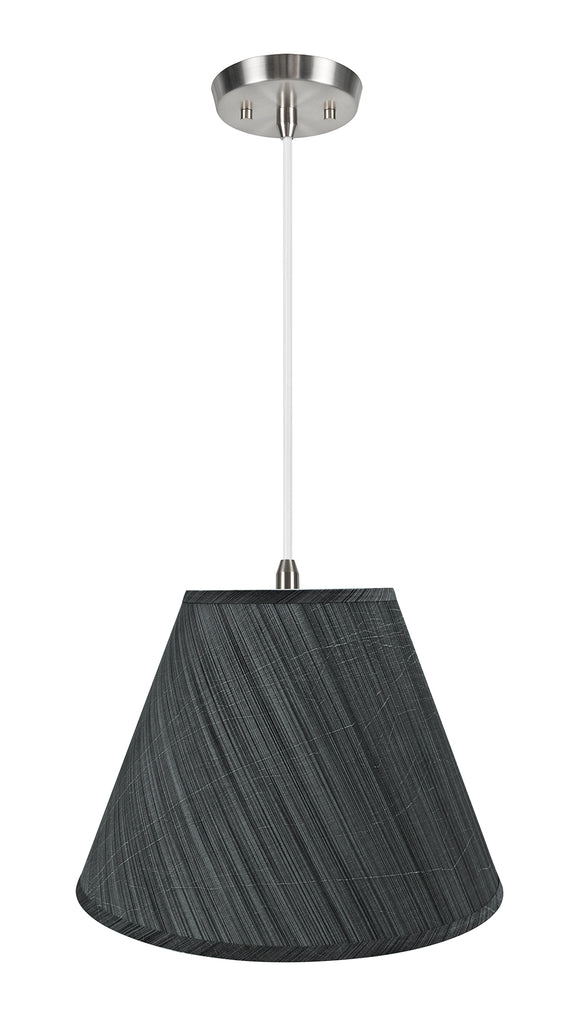# 72152-11 Two-Light Hanging Pendant Ceiling Light with Transitional Hardback Empire Fabric Lamp Shade, Grey & Black, 15