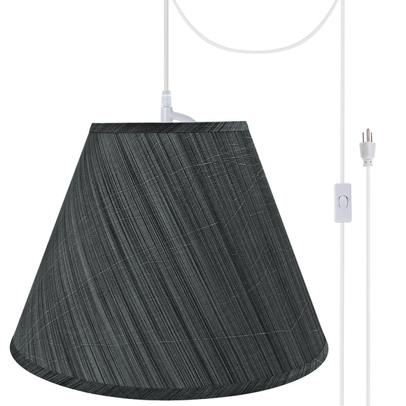 # 72152-21 Two-Light Plug-In Swag Pendant Light Conversion Kit with Transitional Hardback Empire Fabric Lamp Shade, Grey & Black, 15