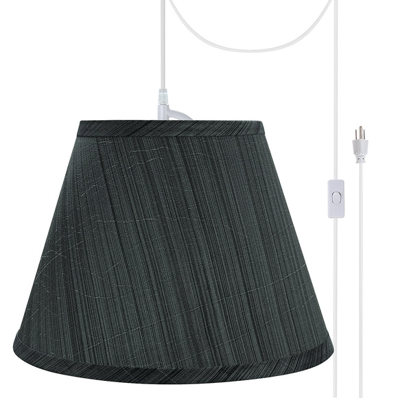 # 72185-21 One-Light Plug-In Swag Pendant Light Conversion Kit with Transitional Hardback Empire Fabric Lamp Shade, Grey-Black, 13
